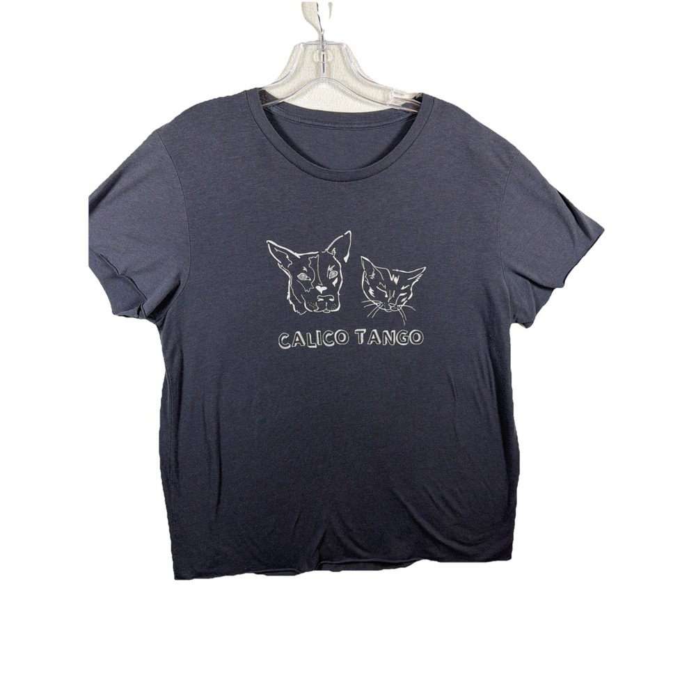 Calico Tango Womens Charcoal Gray Dog and Cat Graphic T-Shirt Short Sleeve XL